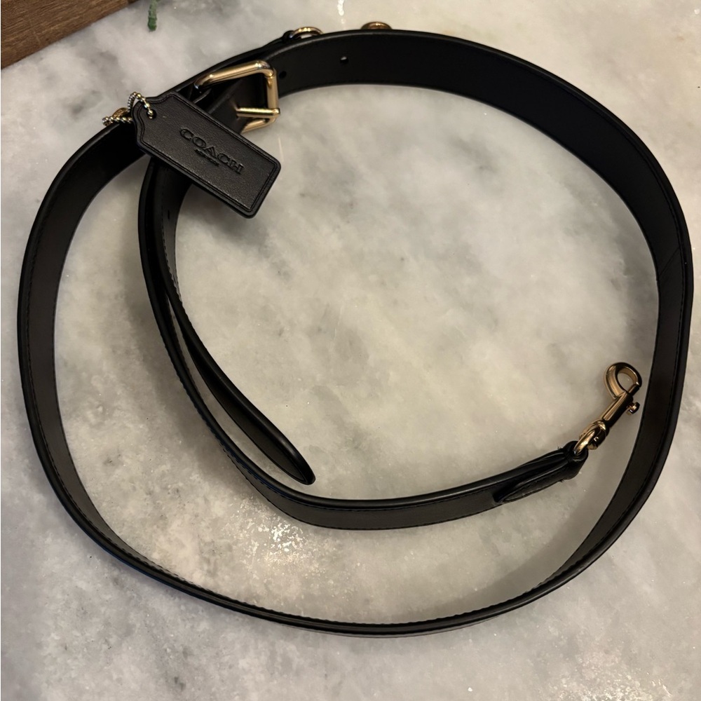 Coach Black Leather Strap with Gold Accents